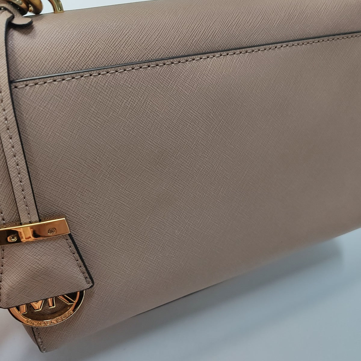 MICHAEL KORS Small size Light Pink Leather Embossed Single Shoulder Bag Crossbody Hobo Golden hardware Removable shoulder strap-(SKU)-943222180