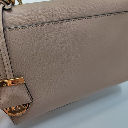 MICHAEL KORS Small size Light Pink Leather Embossed Single Shoulder Bag Crossbody Hobo Golden hardware Removable shoulder strap-(SKU)-943222180