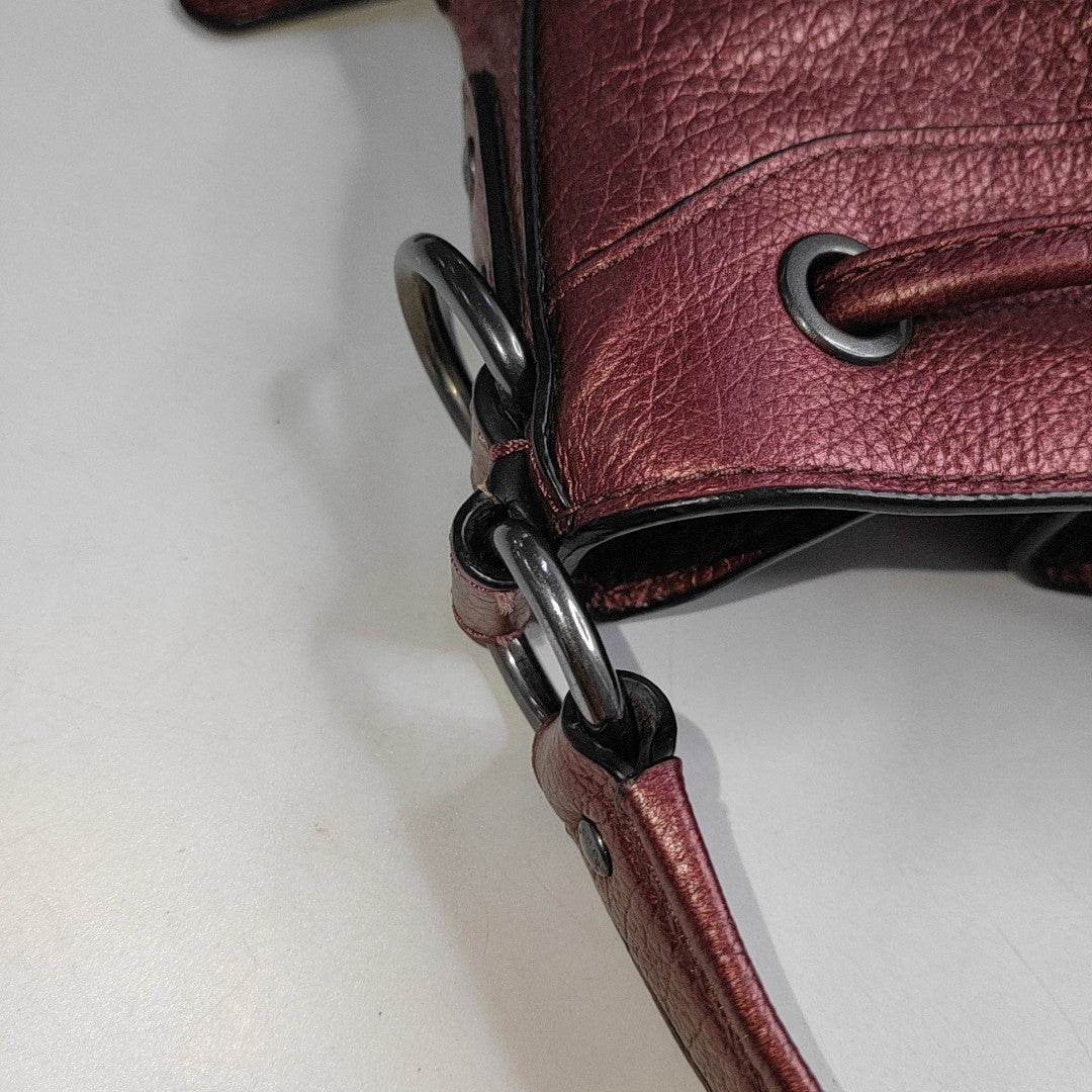 COACH Bucket bag Burgundy Cowhide Studs Carriage Single Shoulder Bag Sling Bag Handbag Black hardware-(SKU)-943932153