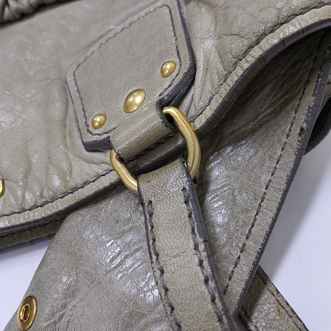 Miu Miu Tote bag Grey Leather Studs Shoulder Bag Silver Hardware-(SKU)-945572531