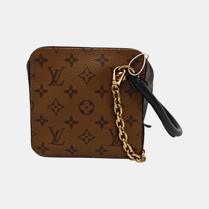 LOUIS VUITTON SQUARE brown coated canvas Monogram shoulder bag, handbag with silver hardware and detachable strap-(SKU)-945818598