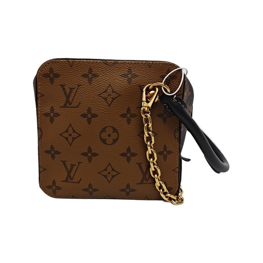 LOUIS VUITTON SQUARE brown coated canvas Monogram shoulder bag, handbag with silver hardware and detachable strap-(SKU)-945818598