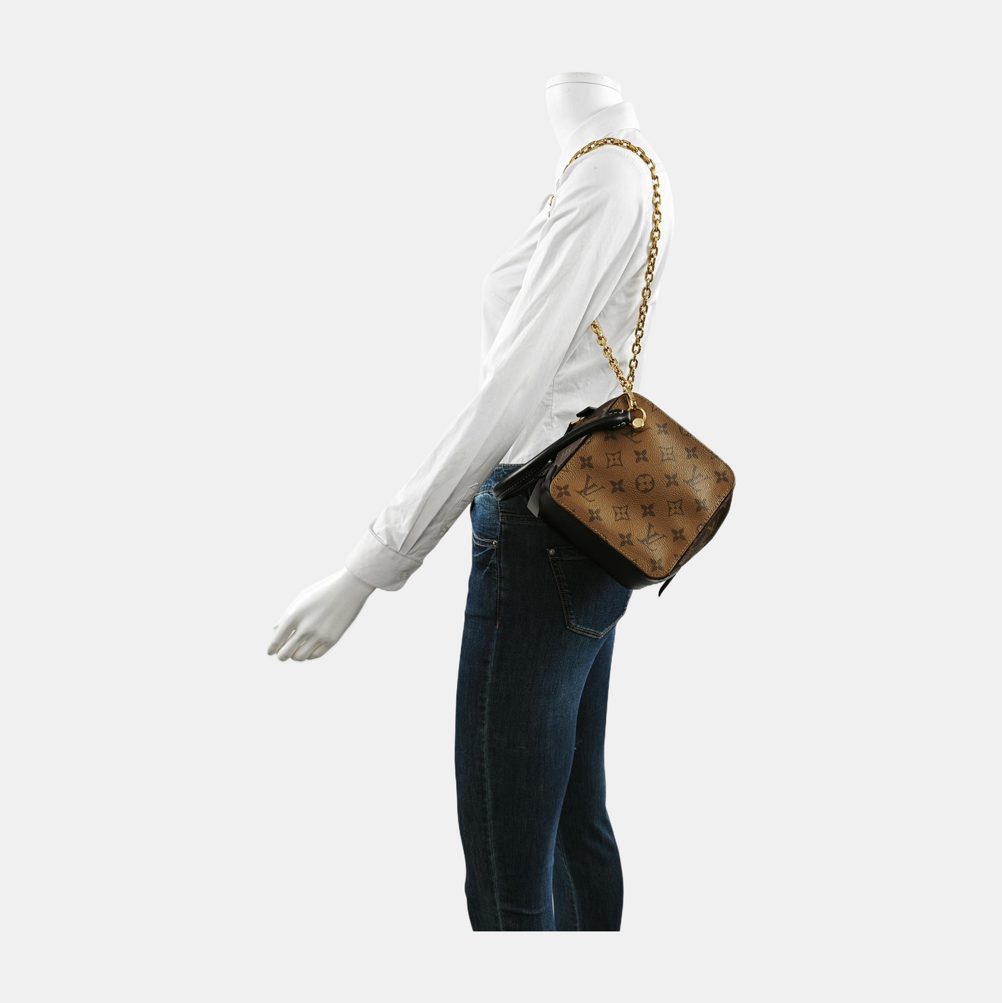 LOUIS VUITTON SQUARE brown coated canvas Monogram shoulder bag, handbag with silver hardware and detachable strap-(SKU)-945818598