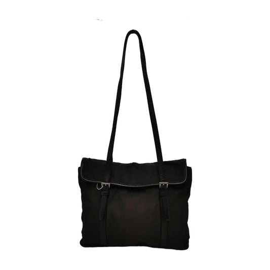 PRADA Tote bag Black Nylon Single Shoulder Bag Handbag Silver Hardware-(SKU)-945954813