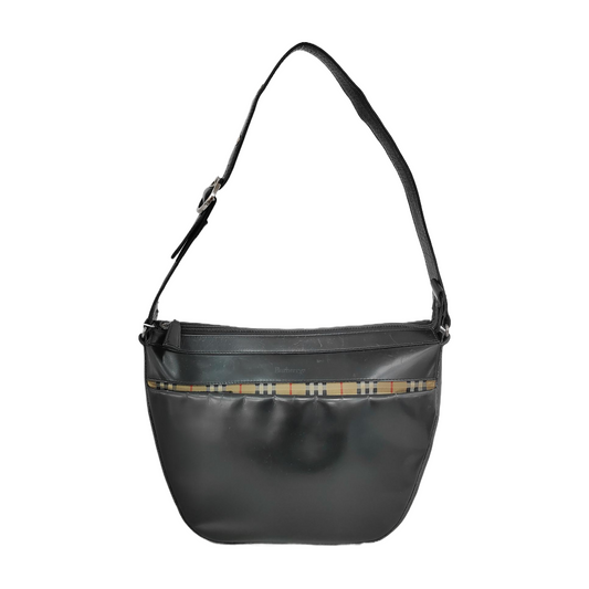 BURBERRY Black Calfskin Warhorse Grain Single Shoulder Bag Handbag Silver Hardware-(SKU)-946106319