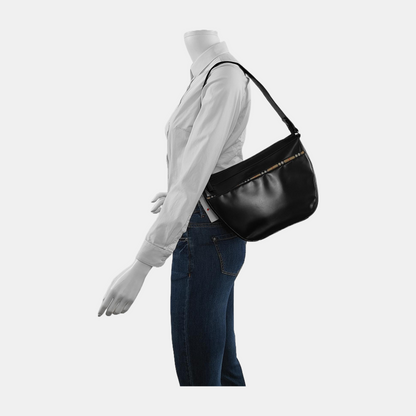 BURBERRY Black Calfskin Warhorse Grain Single Shoulder Bag Handbag Silver Hardware-(SKU)-946106319