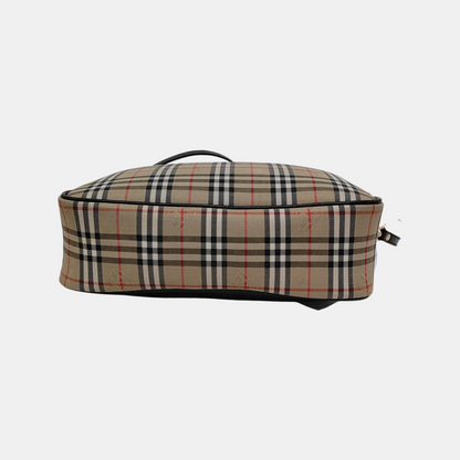 BURBERRY Khaki Fabric War Horse Plaid Pattern Handbag Black hardware-(SKU)-946106014