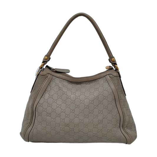 GUCCI Gray Cowhide Monogram Crumpled Single Shoulder Bag Golden hardware-(SKU)-946387965