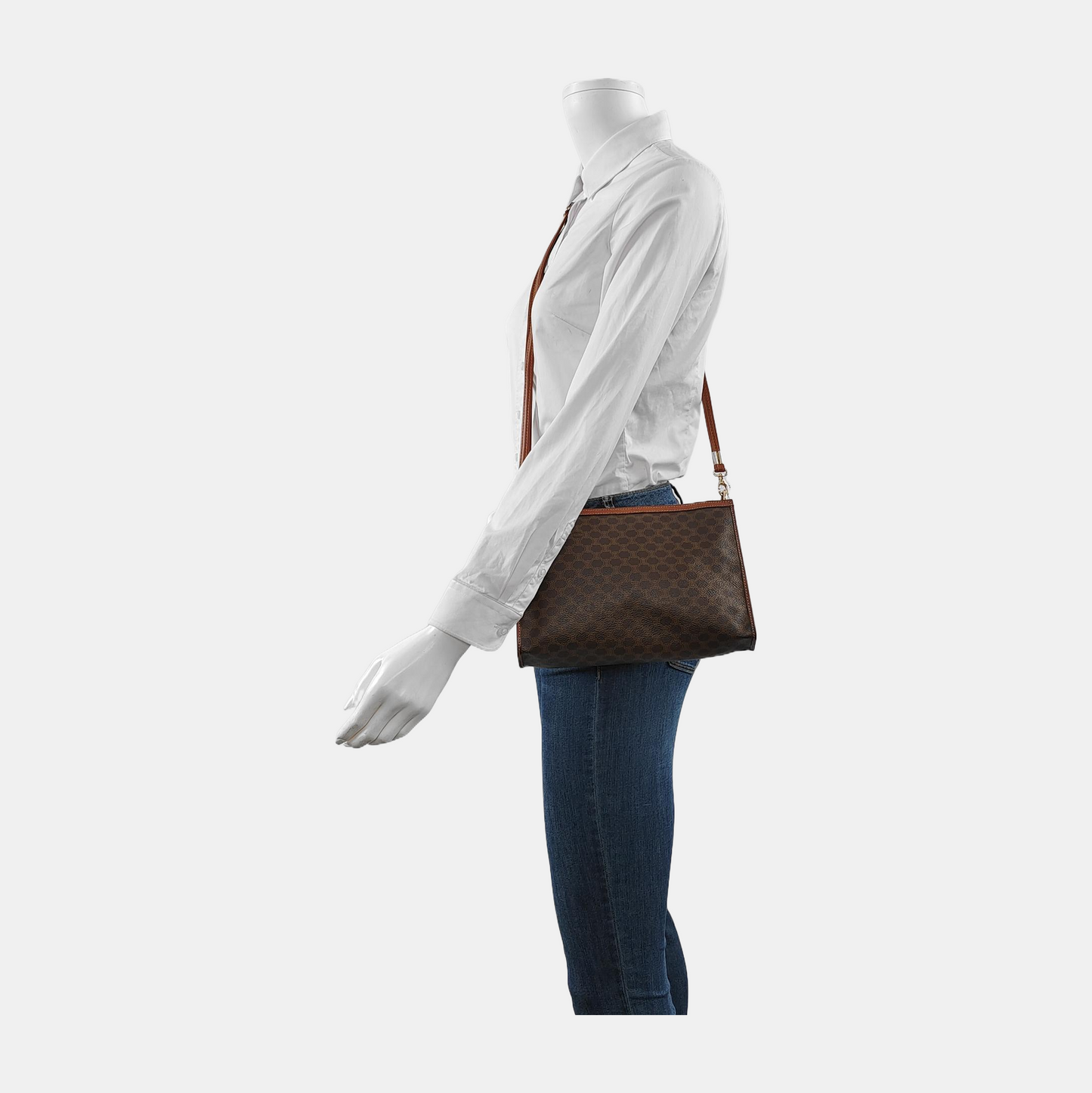 CELINE Brown Coated Canvas Triumph Clutch Golden hardware-(SKU)-946249949