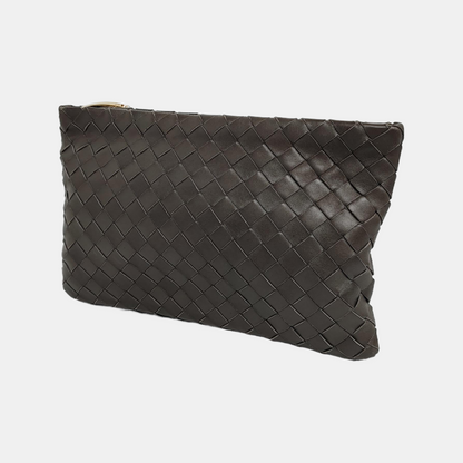 BOTTEGA VENETA Green Sheepskin Woven Clutch Golden hardware-(SKU)-946431245