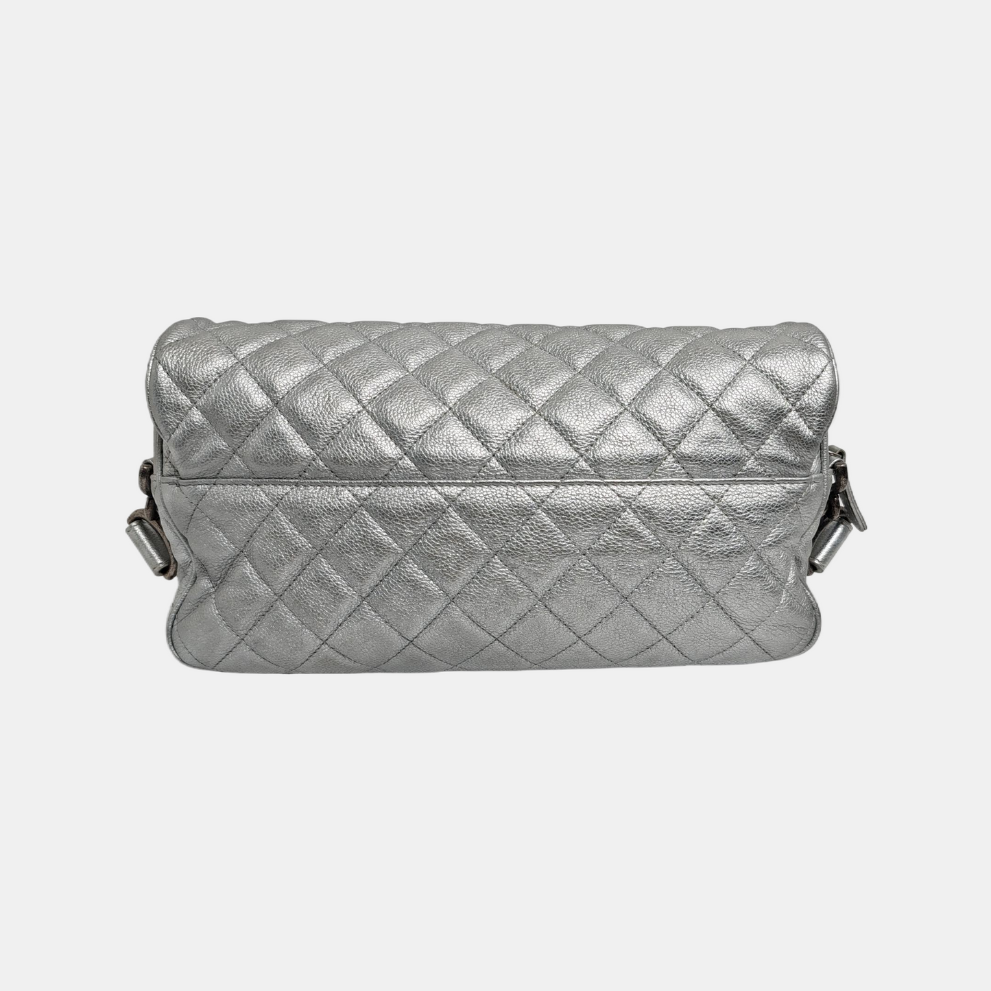 CHANEL CLASSIC FLAP Silver Calfskin Quilted Shoulder Bag with Palladium Hardware, 22 compartments-(SKU)-946659877