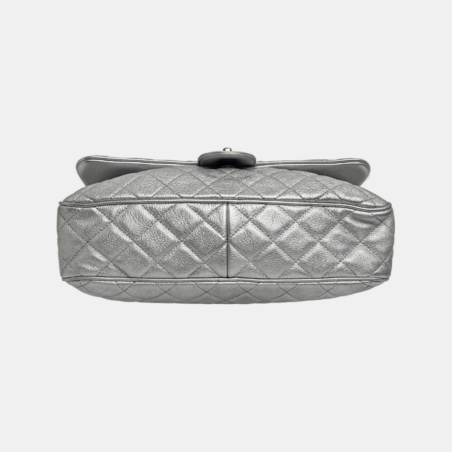 CHANEL CLASSIC FLAP Silver Calfskin Quilted Shoulder Bag with Palladium Hardware, 22 compartments-(SKU)-946659877