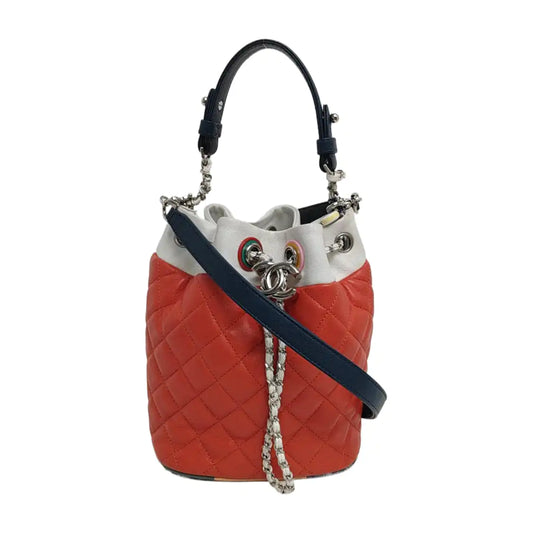 CHANEL DRAWSTRING Orange Lamb Skin Quilted Crossbody Shoulder Bag Tote Bag Silver Hardware 23K Clasp Removable Strap-(SKU)-946532284