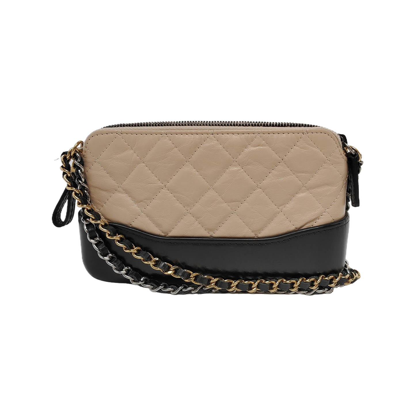 CHANEL GABRIELLE Mini Beige Calfskin QuiltedWandering Bag Crossbody Bag Single Shoulder Bag Golden and Silver Hardware 25 Compartments-(SKU)-946473222