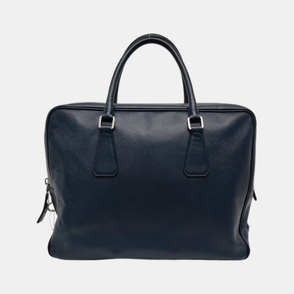 PRADA Vitello Dark blue leather logo crocodile texture handbag Silver Hardware-(SKU)-946699798