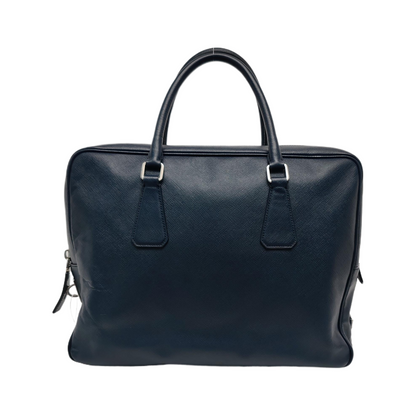 PRADA Vitello Dark blue leather logo crocodile texture handbag Silver Hardware-(SKU)-946699798