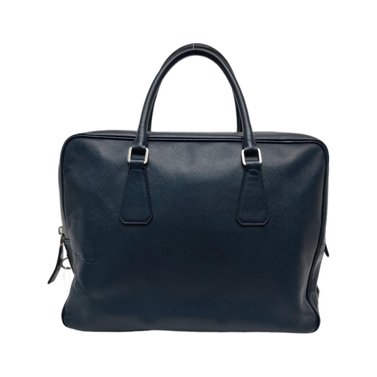 PRADA Vitello Dark blue leather logo crocodile texture handbag Silver Hardware-(SKU)-946699798