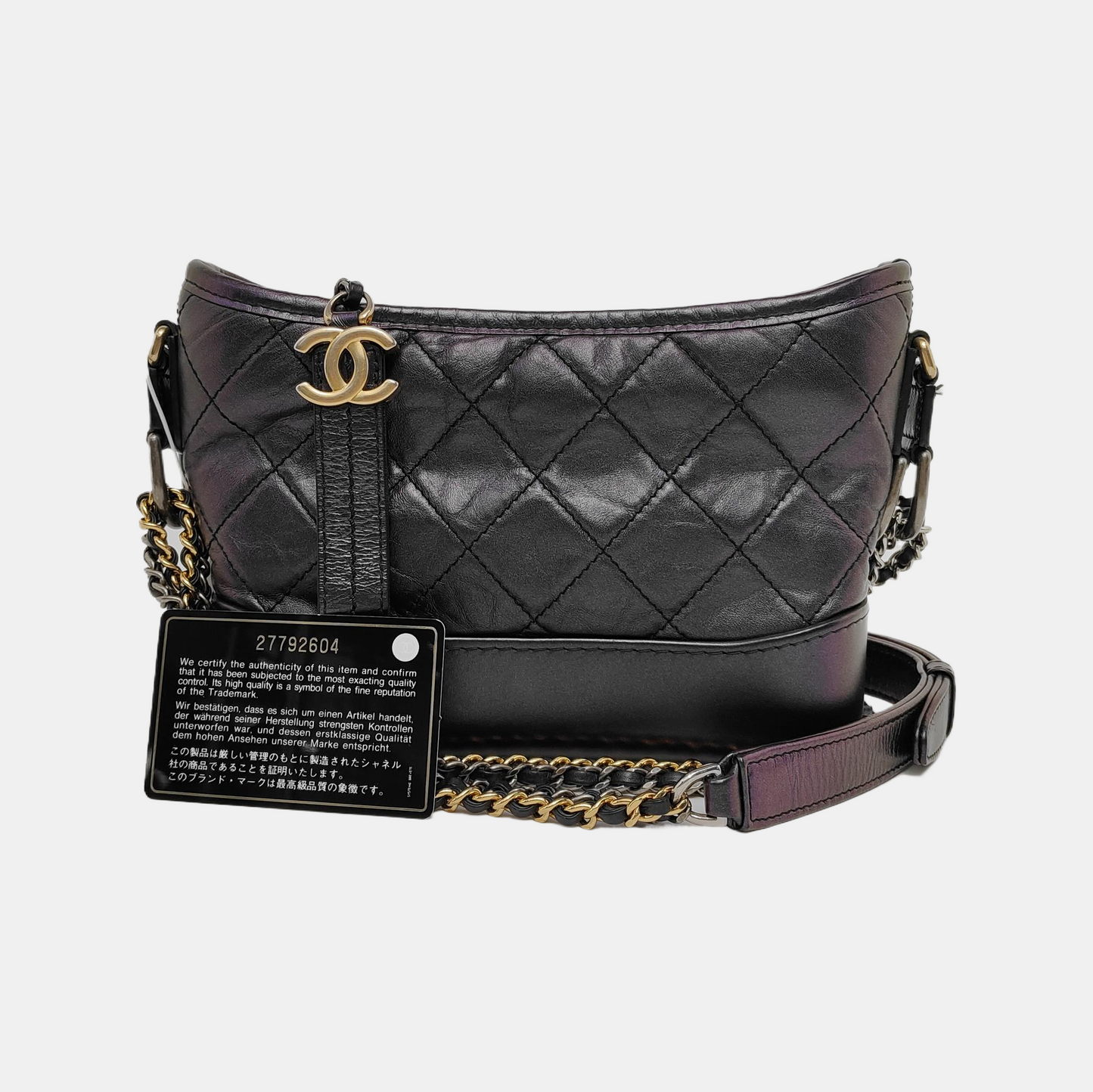 CHANEL GABRIELLE Small Size Radiant Calfskin Quilted Diagonal Bag, Shoulder Bag, Crossbody with Detachable Strap, Golden, Silver, and Ruthenium-Colored Hardware, 27 Clasps-(SKU)-946512946