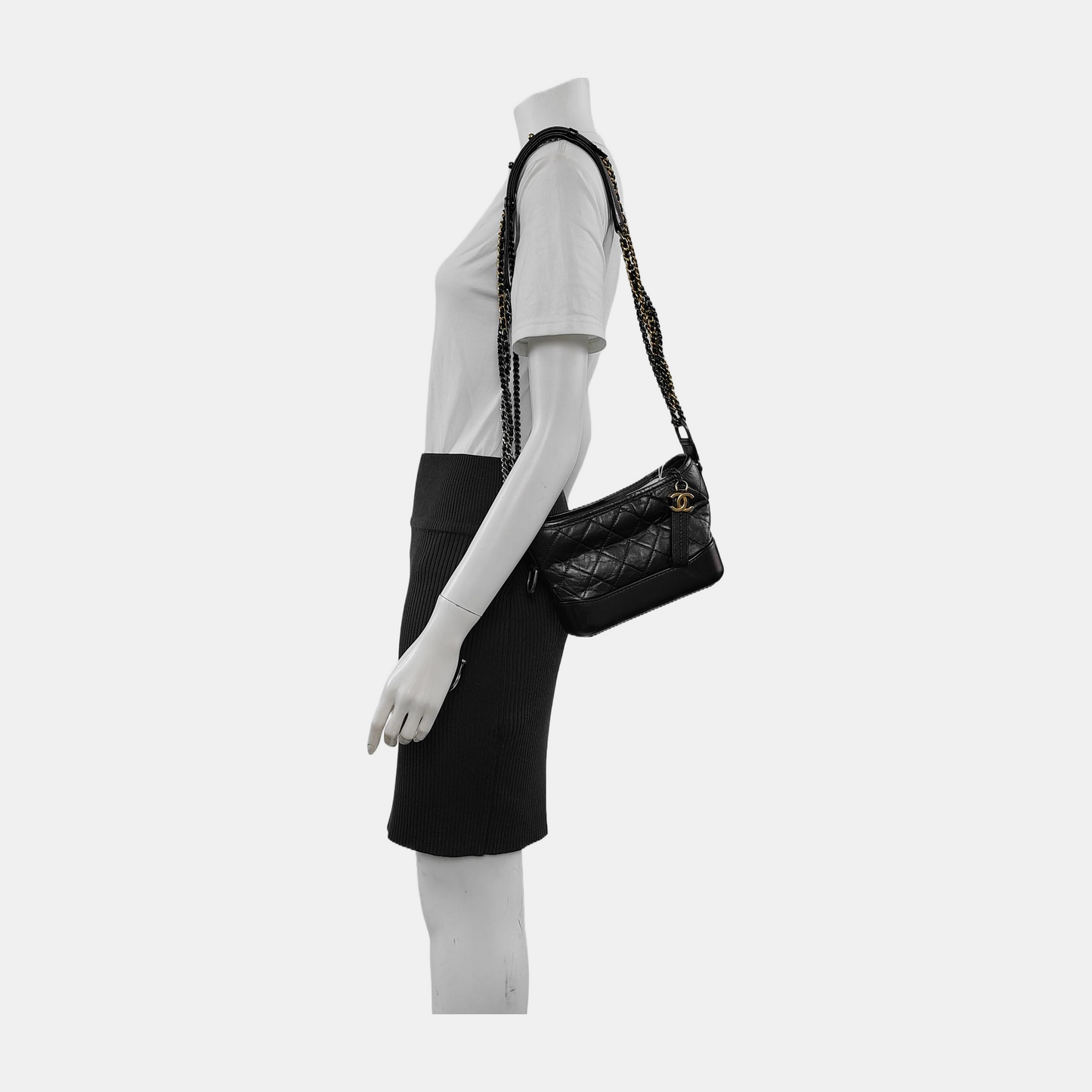 CHANEL GABRIELLE Small Size Radiant Calfskin Quilted Diagonal Bag, Shoulder Bag, Crossbody with Detachable Strap, Golden, Silver, and Ruthenium-Colored Hardware, 27 Clasps-(SKU)-946512946