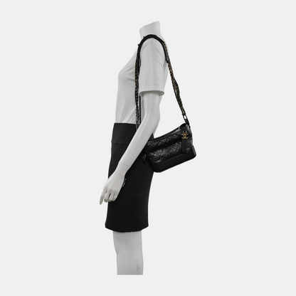 CHANEL GABRIELLE Small Size Radiant Calfskin Quilted Diagonal Bag, Shoulder Bag, Crossbody with Detachable Strap, Golden, Silver, and Ruthenium-Colored Hardware, 27 Clasps-(SKU)-946512946