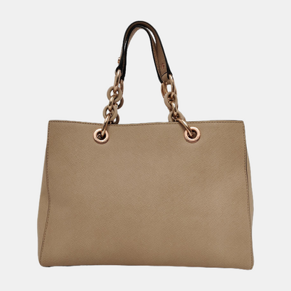 MICHAEL KORS Cynthia Medium size Champagne Leather Stamped Single Shoulder Bag Handbag Crossbody Bag Rose Gold Hardware Removable shoulder strap-(SKU)-939079795