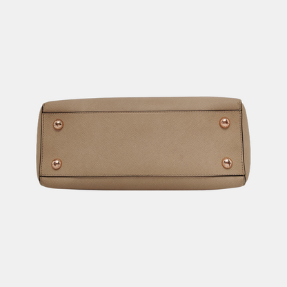 MICHAEL KORS Cynthia Medium size Champagne Leather Stamped Single Shoulder Bag Handbag Crossbody Bag Rose Gold Hardware Removable shoulder strap-(SKU)-939079795