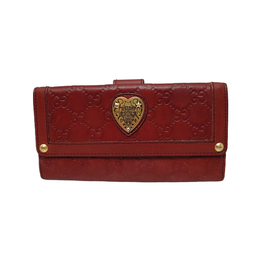 GUCCI Red Cowhide Monogrammed Embossed Wallet Golden hardware-(SKU)-946774567