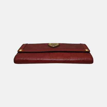 GUCCI Red Cowhide Monogrammed Embossed Wallet Golden hardware-(SKU)-946774567