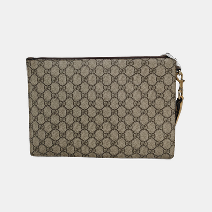 GUCCI Neo Vintage Khaki Coated Canvas Monogram Tiger Head Bag Clutch Golden hardware-(SKU)-946504003