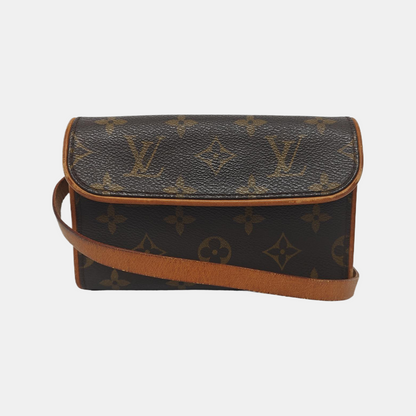 LOUIS VUITTON FLORENTINE Brown Coated Canvas Fanny Pack斜挎包腰包/胸包 Golden hardware Removable shoulder strap-(SKU)-946317120