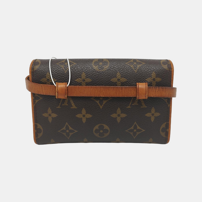 LOUIS VUITTON FLORENTINE Brown Coated Canvas Fanny Pack斜挎包腰包/胸包 Golden hardware Removable shoulder strap-(SKU)-946317120