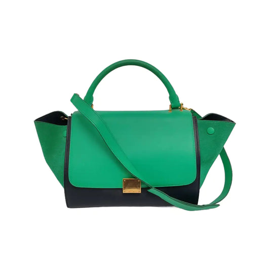 CELINE TRAPEZE Small size Green Cowhide Swing Bag Single Shoulder Bag, Crossbody Bag, Handbag Golden hardware Removable shoulder strap-(SKU)-946576410