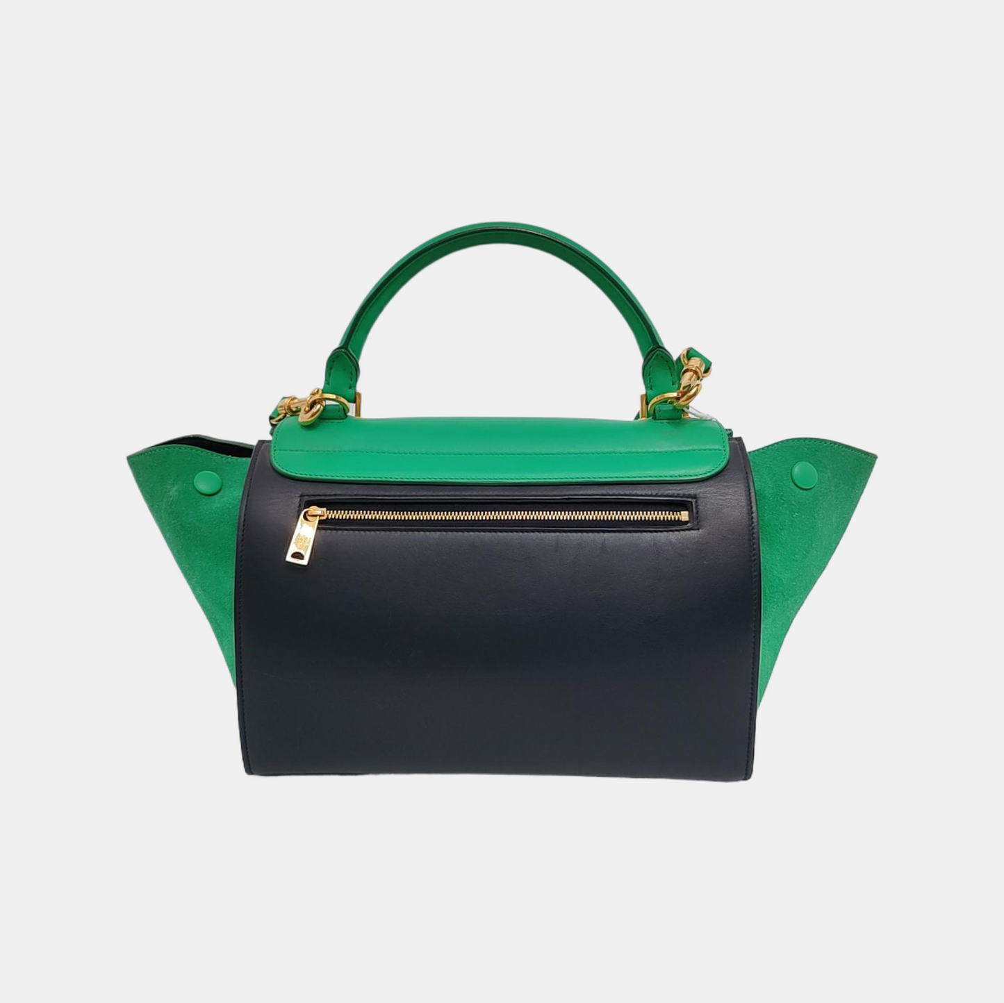CELINE TRAPEZE Small size Green Cowhide Swing Bag Single Shoulder Bag, Crossbody Bag, Handbag Golden hardware Removable shoulder strap-(SKU)-946576410