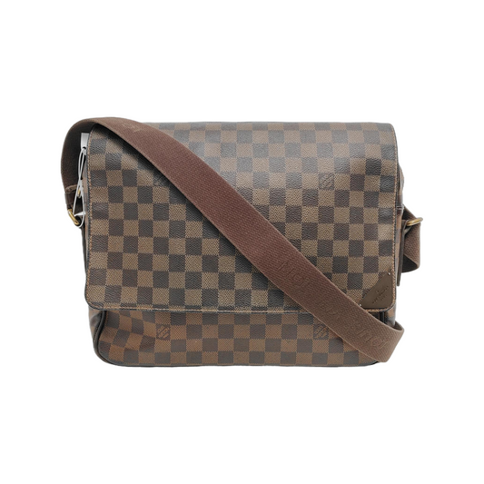 LOUIS VUITTON SHELTON Medium size Brown coated canvas checkered postman bag crossbody single shoulder bag Golden hardware-(SKU)-946505264