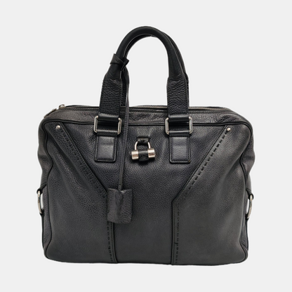 YSL MUSE Black Cowhide Quilted Rivets Tote Bag Silver Hardware-(SKU)-946633480