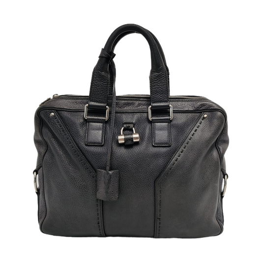 YSL MUSE Black Cowhide Quilted Rivets Tote Bag Silver Hardware-(SKU)-946633480