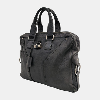 YSL MUSE Black Cowhide Quilted Rivets Tote Bag Silver Hardware-(SKU)-946633480