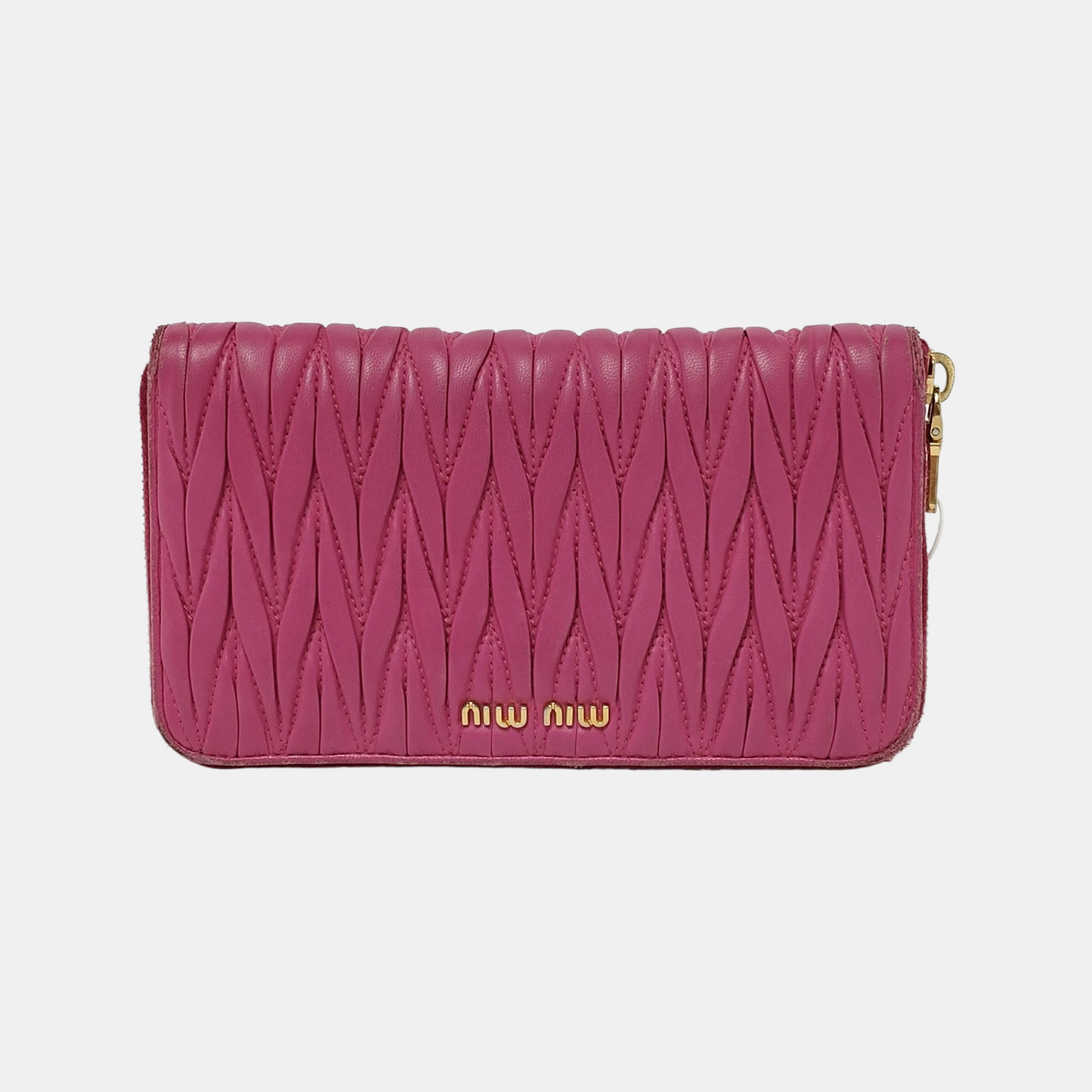 Miu Miu Pink sheepskin quilted wallet Golden hardware-(SKU)-946701316