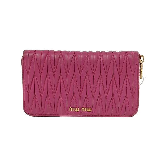 Miu Miu Pink sheepskin quilted wallet Golden hardware-(SKU)-946701316