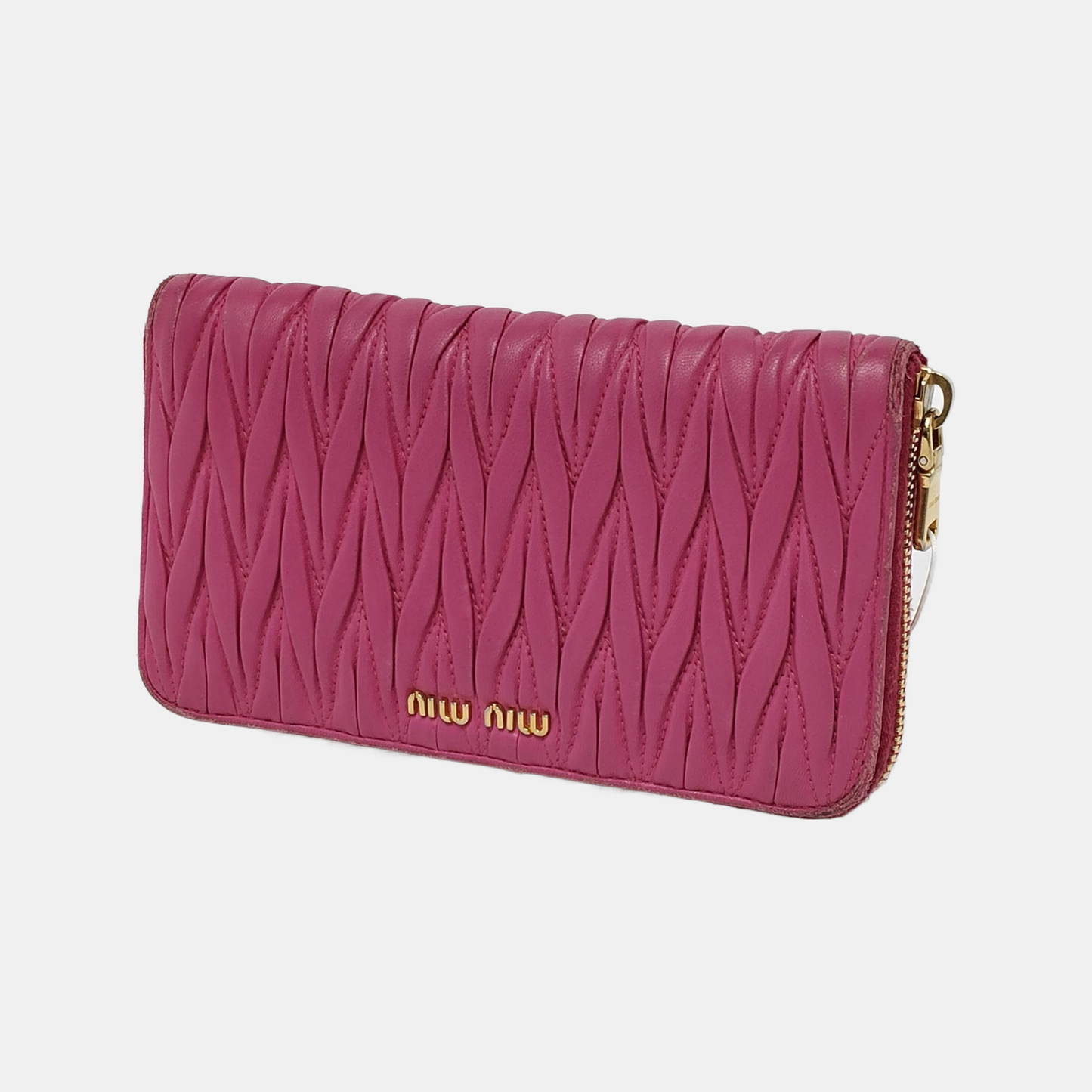 Miu Miu Pink sheepskin quilted wallet Golden hardware-(SKU)-946701316
