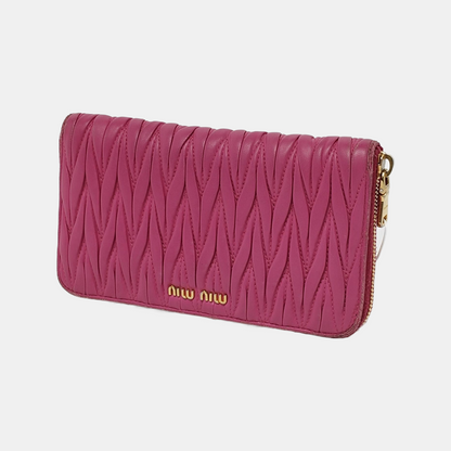 Miu Miu Pink sheepskin quilted wallet Golden hardware-(SKU)-946701316