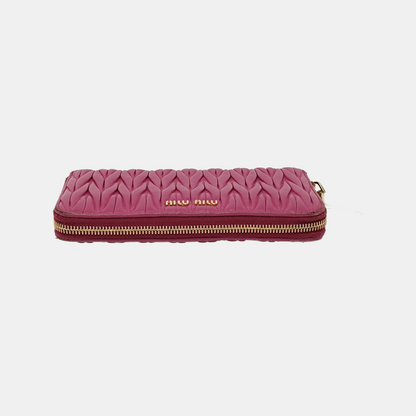 Miu Miu Pink sheepskin quilted wallet Golden hardware-(SKU)-946701316