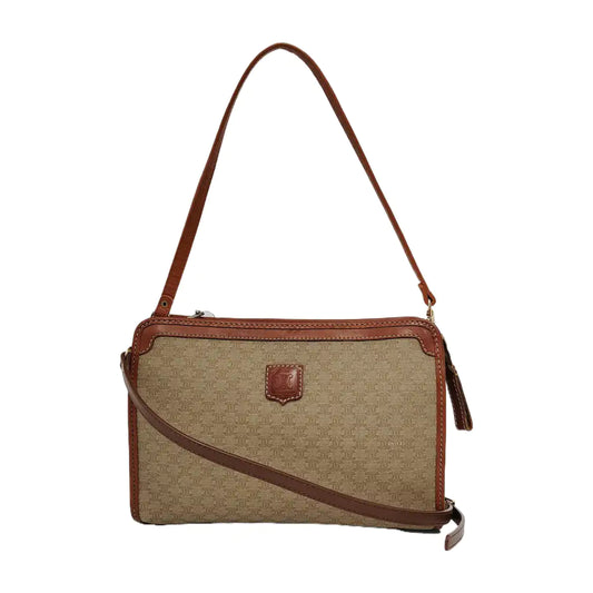 CELINE MACADAM CLUTCHES Khaki Coated Canvas Triumph Clutch Golden hardware-(SKU)-946907991