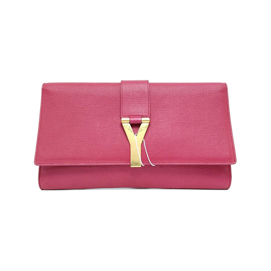 YSL CHYC Y LIGNE Fuchsia Leather Clutch Golden hardware-(SKU)-940540756