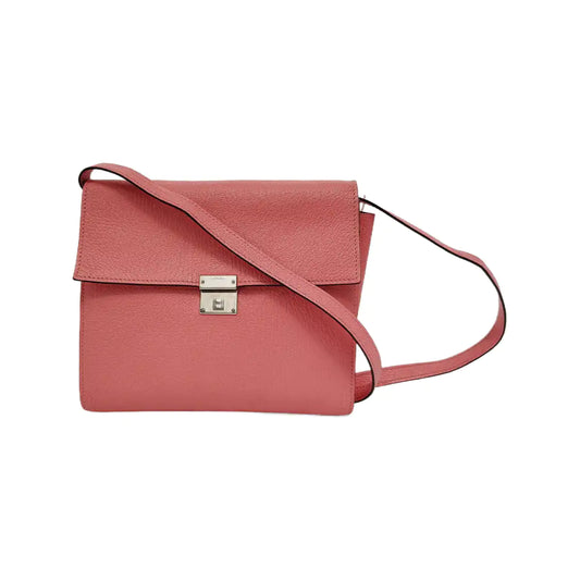 HERMÈS Clic 16 Lipstick Pink Chèvre Mysore Leather Shoulder Bag Crossbody Bag Silver Hardware D Stamp Removable Strap-(SKU)-947164108