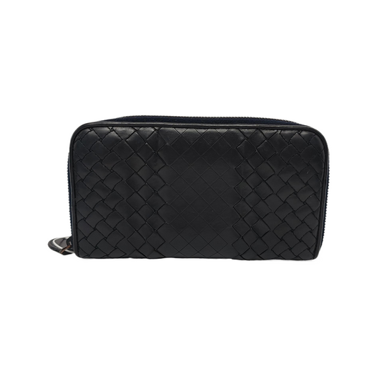 BOTTEGA VENETA Black Cowhide Woven Wallet Black hardware-(SKU)-947169349