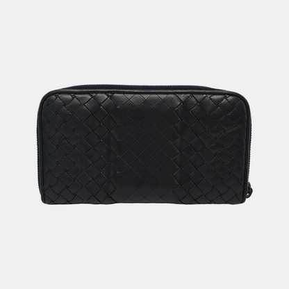 BOTTEGA VENETA Black Cowhide Woven Wallet Black hardware-(SKU)-947169349
