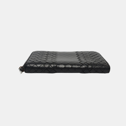 BOTTEGA VENETA Black Cowhide Woven Wallet Black hardware-(SKU)-947169349
