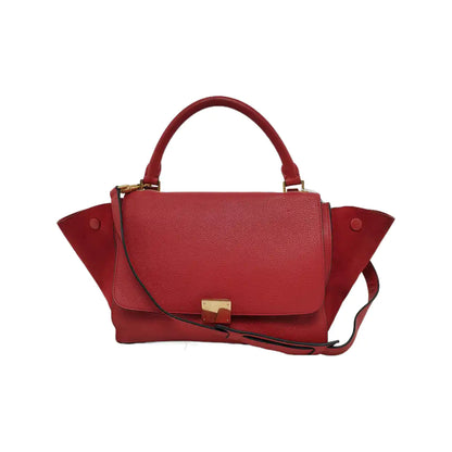 CELINE TRAPEZE Small size Red Leather Swing Bag Single Shoulder Bag Handbag Crossbody Golden hardware Removable shoulder strap-(SKU)-947188995
