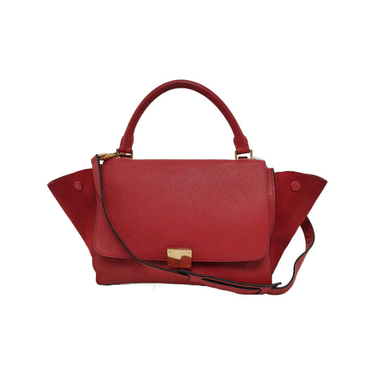 CELINE TRAPEZE Small size Red Leather Swing Bag Single Shoulder Bag Handbag Crossbody Golden hardware Removable shoulder strap-(SKU)-947188995